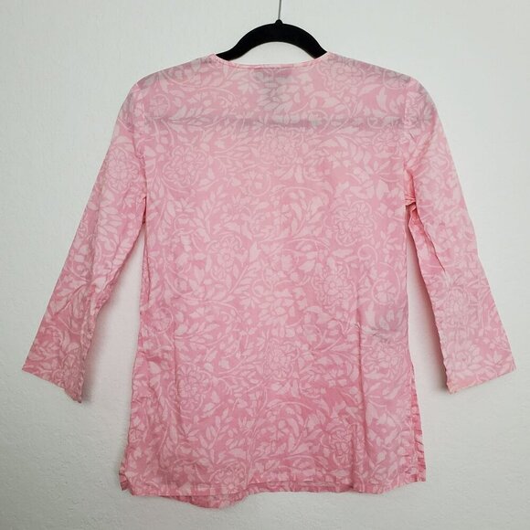 Ralph Lauren Floral Cotton Top Size XS Floral Half Button 3/4 Sleeve Pink FLAW - Picture 8 of 10